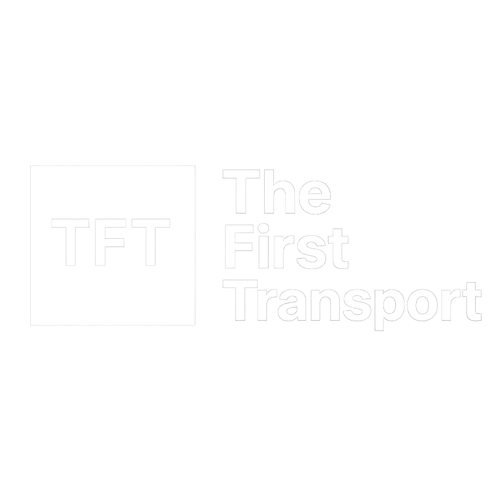 White The First Transport wordmark