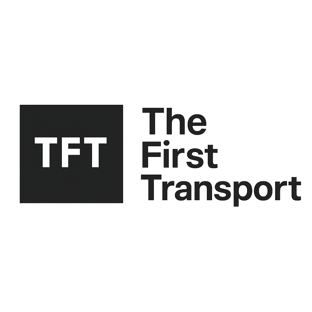Black The First Transport wordmark with transparent TFT lettering